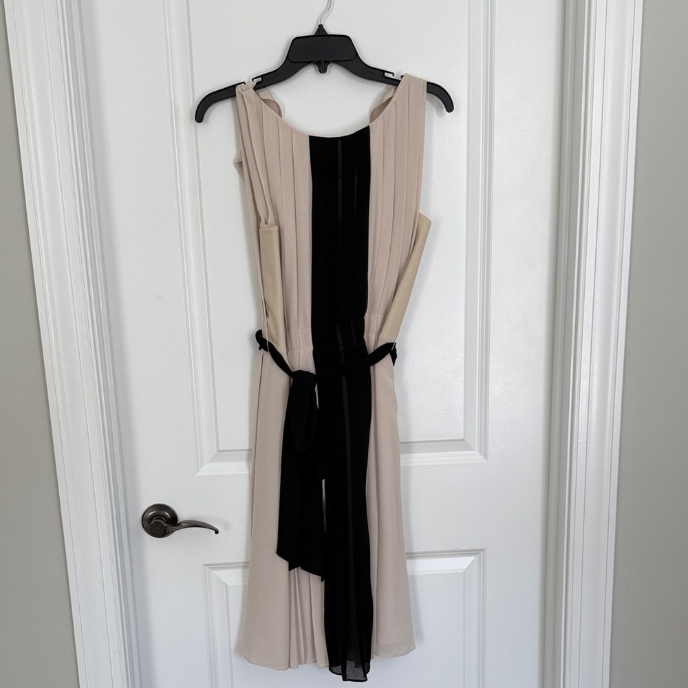 L'AGENCE Beige and Black Asymmetrical Dress